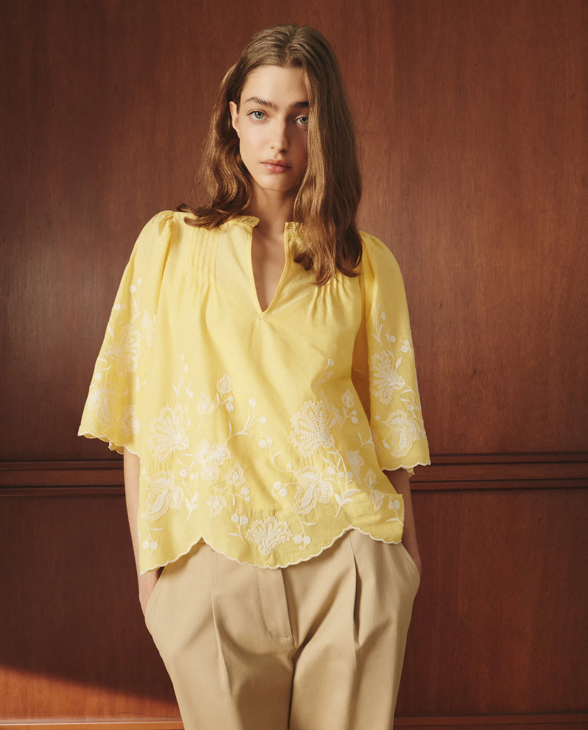 Женская однотонная блузка с коротким рукавом Lloyd's, желтый 
Женская однотонная блузка с коротким рукавом Lloyd's, желтый