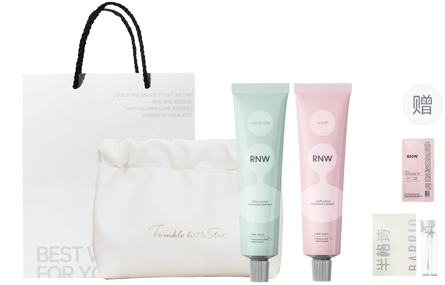 Набор: ароматизированный крем для рук, косметичка, шоппер RNW, Christmas Night+Scandal+Makeup Bag+Shopping Bag, Includes Hand Cream Sample+Perfume Sample
Набор: ароматизированный крем для рук, косметичка, шоппер RNW, Christmas Night+Scandal+Makeup Bag+Shopping Bag, Includes Hand Cream Sample+Perfume Sample