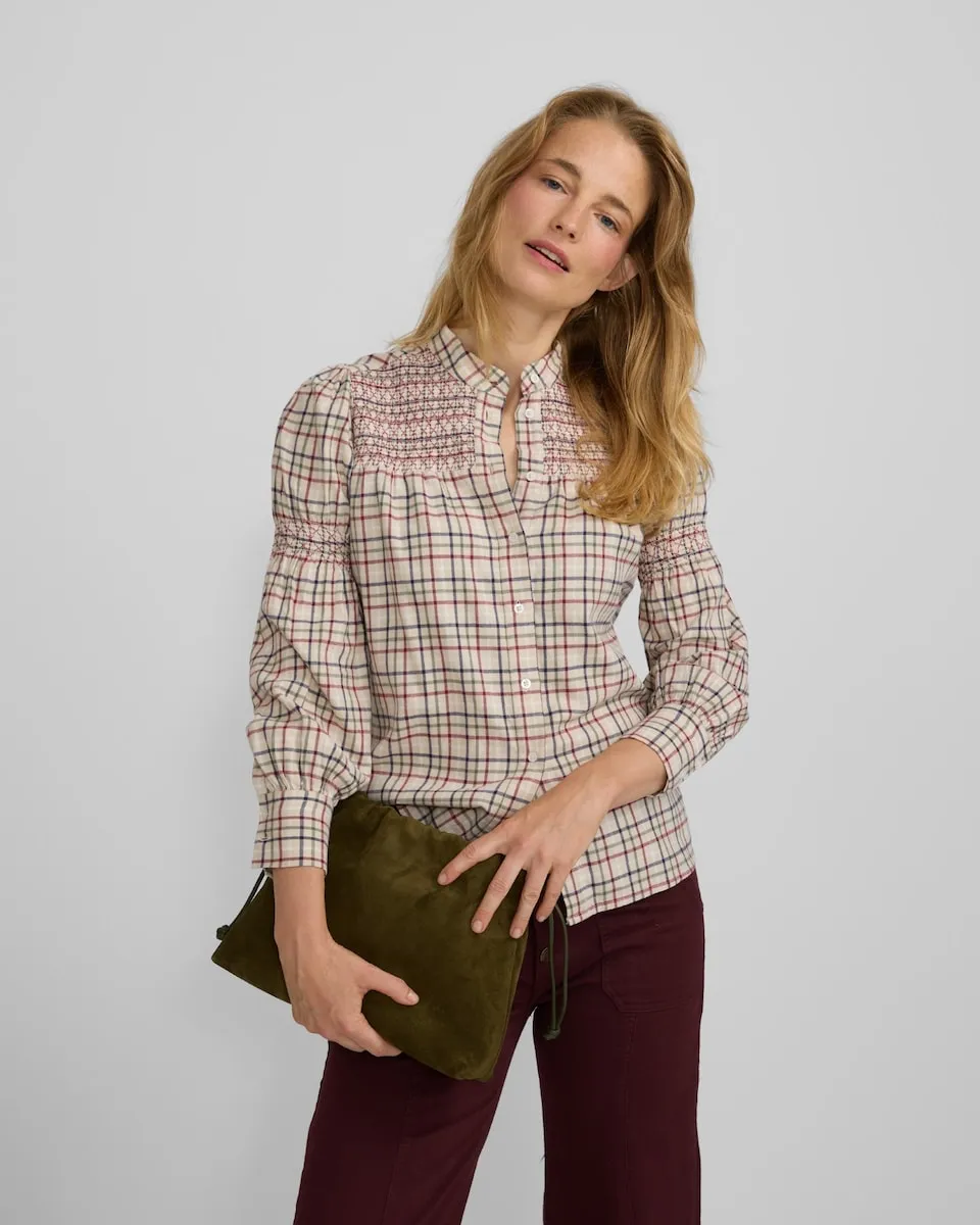 Женская рубашка в складку в бордово-синюю клетку Silbon
Женская рубашка в складку в бордово-синюю клетку Silbon