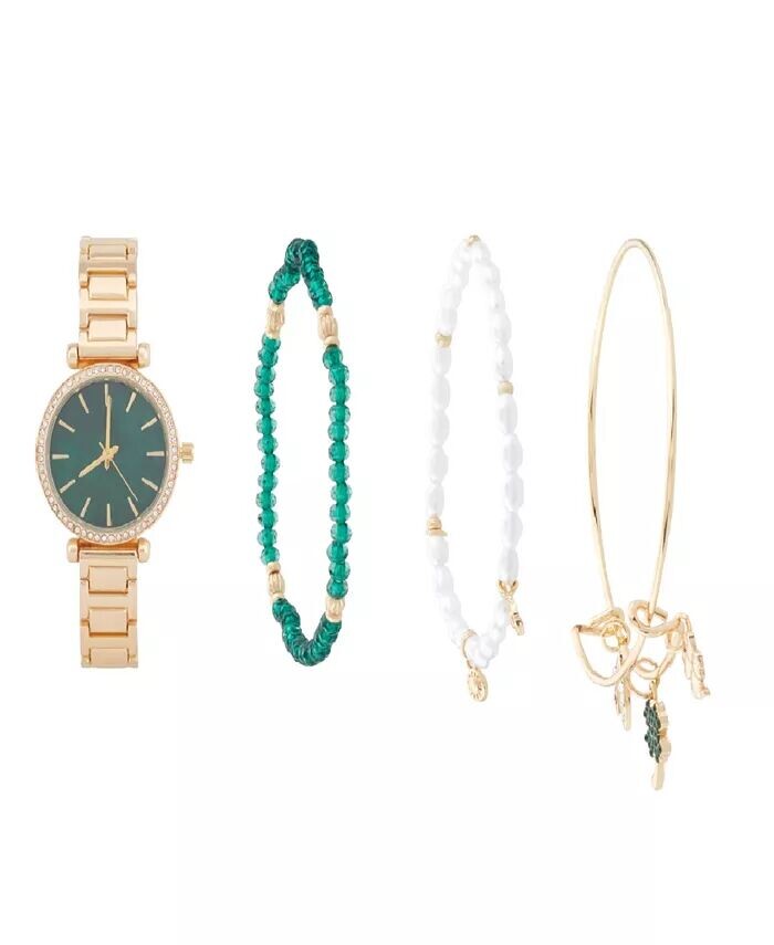 Женские аналоговые часы с блестящим золотистым металлическим ремешком, 33 мм, подарочный набор из 4 браслетов Jessica Carlyle
Женские аналоговые часы с блестящим золотистым металлическим ремешком, 33 мм, подарочный набор из 4 браслетов Jessica Carlyle