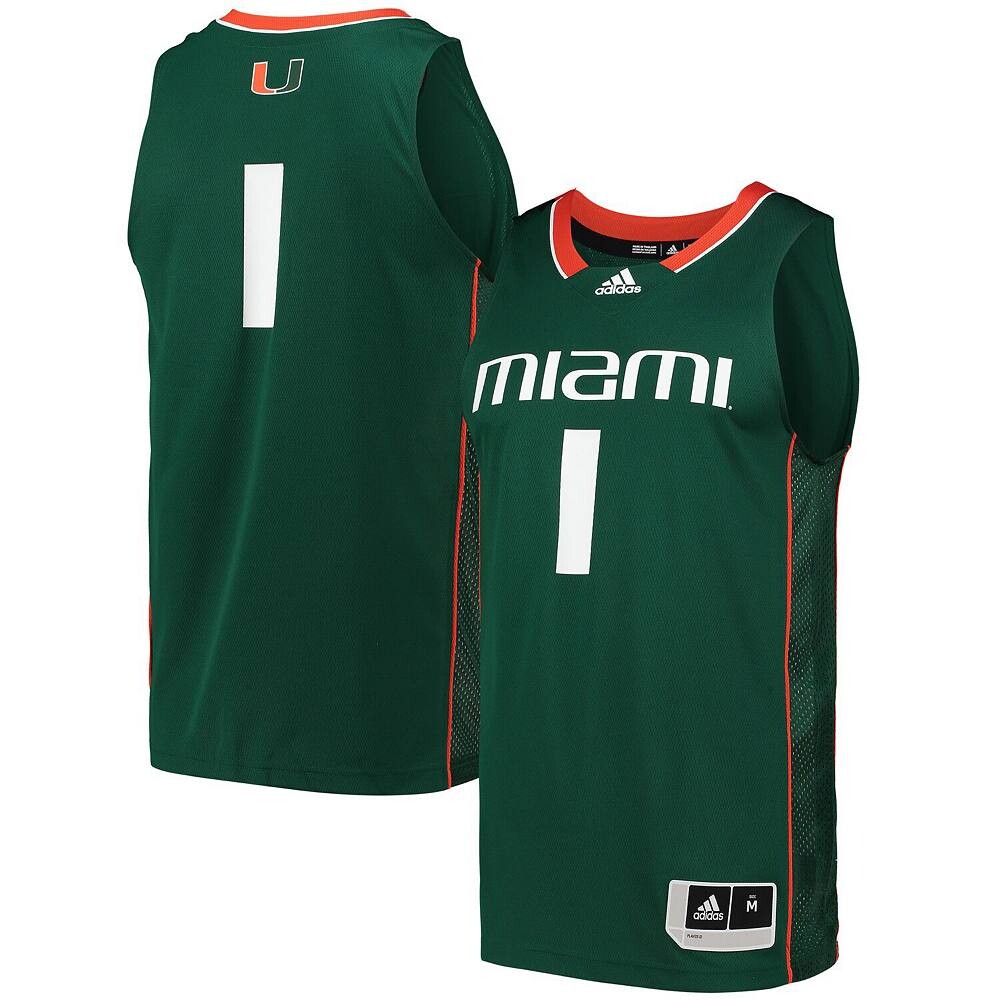 Мужская баскетбольная майка adidas #1 Green Miami Hurricanes Swingman, цвет Mia Green 
Мужская баскетбольная майка adidas #1 Green Miami Hurricanes Swingman, цвет Mia Green