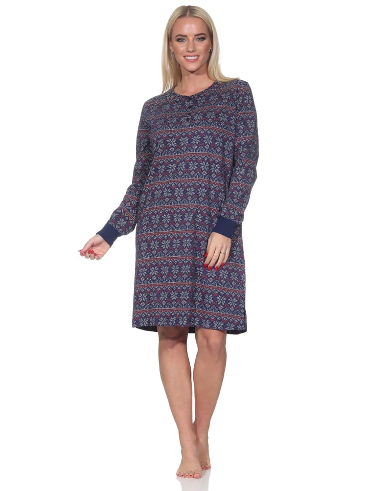 Ночная рубашка с длинными рукавами и манжетами, этнический стиль, темно-синего цвета NORMANN
Ночная рубашка с длинными рукавами и манжетами, этнический стиль, темно-синего цвета NORMANN