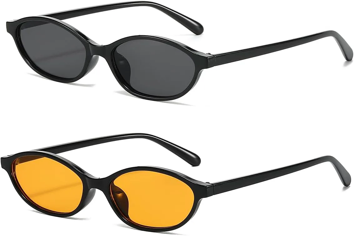 Ретро женские овальные солнцезащитные очки в стиле 90-х, модные, с узкой маленькой оправой, стильные модные очки Azoxus, 2 Pack of Black Lens and Yellow-orange Lens
Ретро женские овальные солнцезащитные очки в стиле 90-х, модные, с узкой маленькой оправой, стильные модные очки Azoxus, 2 Pack of Black Lens and Yellow-orange Lens