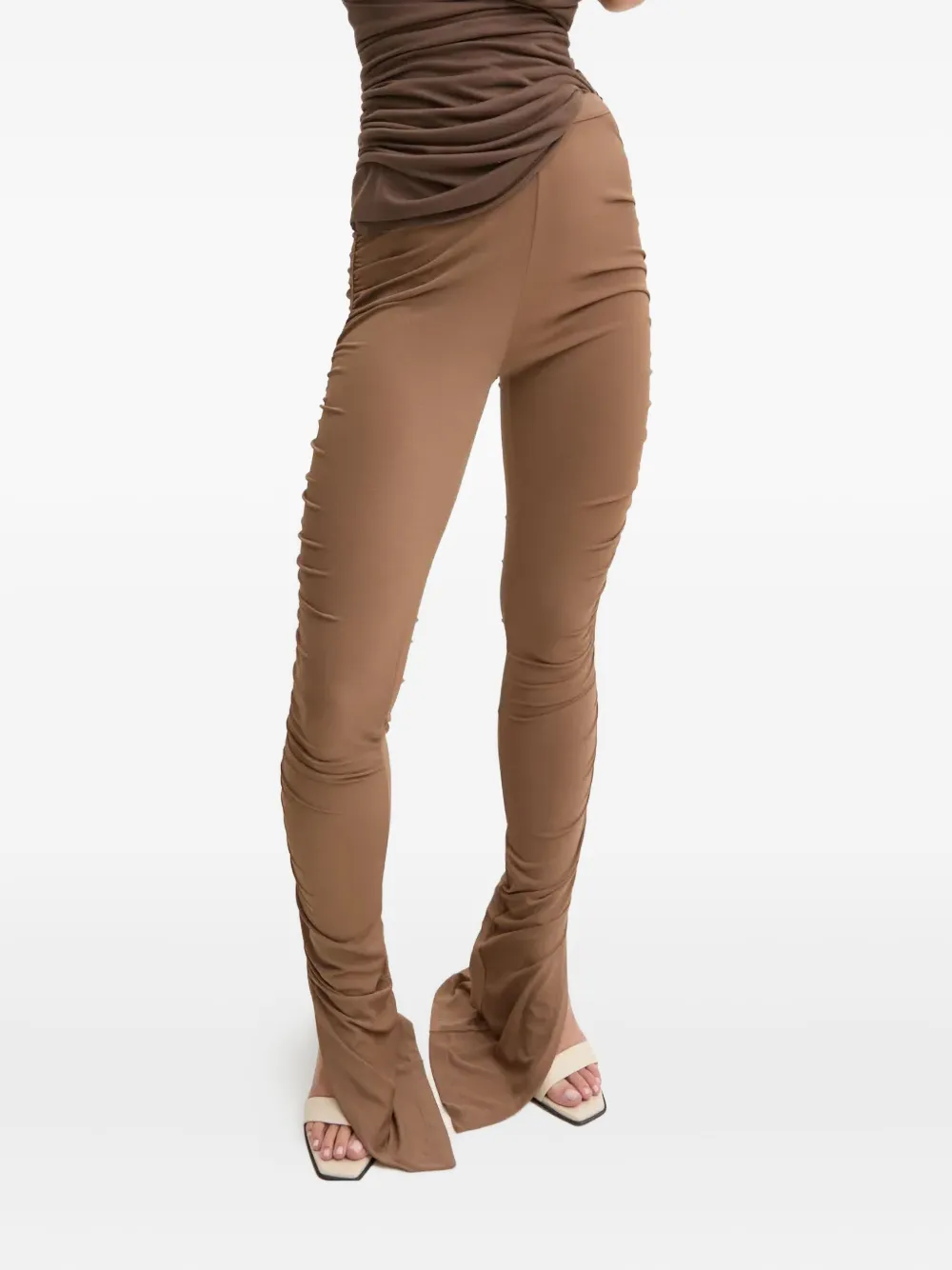 Брюки с рюшами и разрезами по низу Rick Owens Lilies, коричневый 
Брюки с рюшами и разрезами по низу Rick Owens Lilies, коричневый