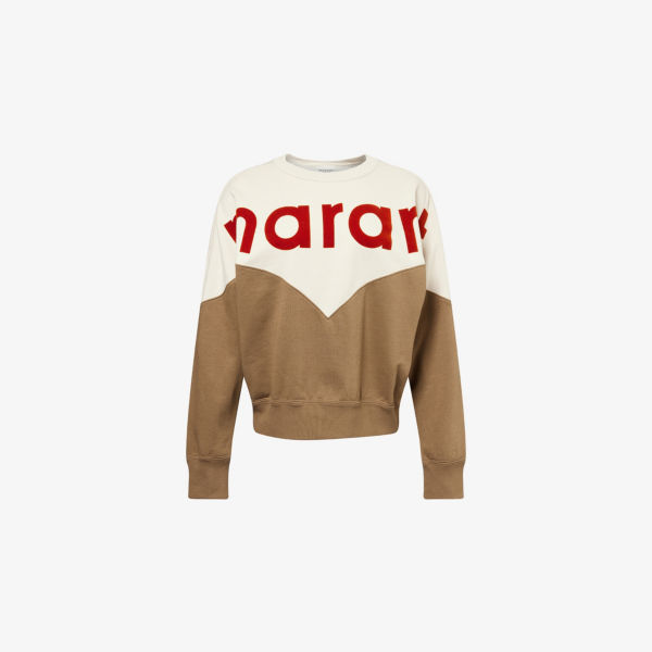 Худи Isabel Marant Etoile с флокированным логотипом, белый / коричневый 
Худи Isabel Marant Etoile с флокированным логотипом, белый / коричневый