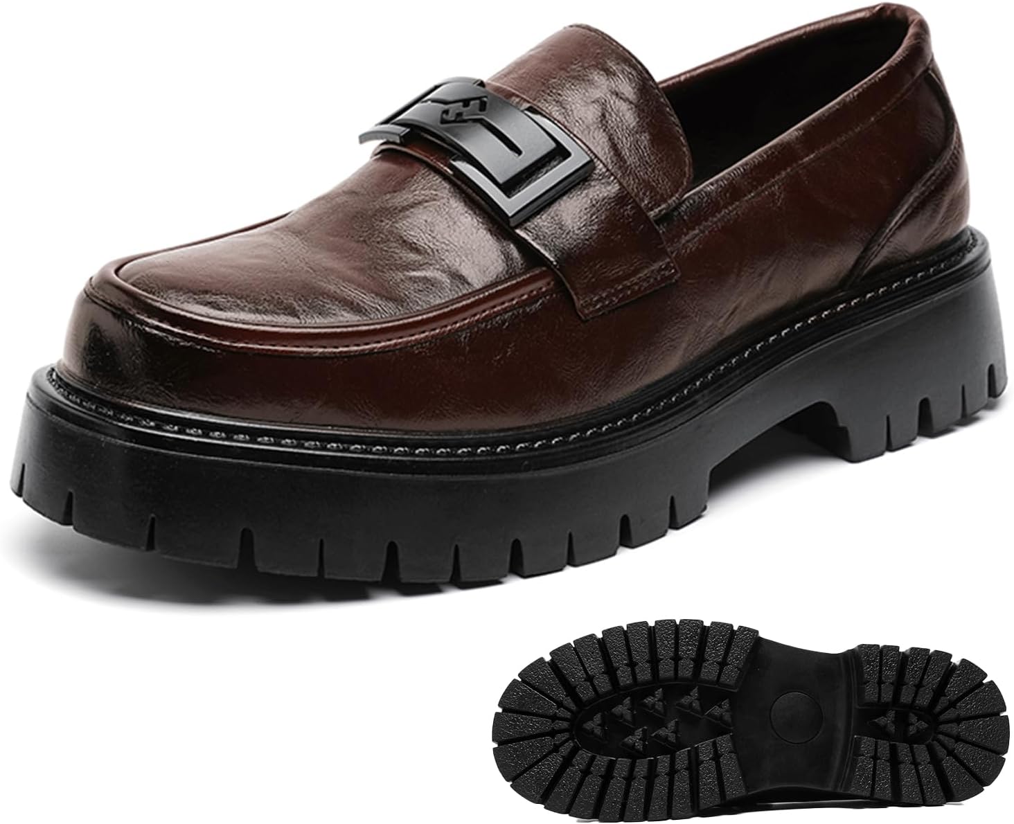 Мужские кожаные лоферы на платформе с металлической пряжкой, противоскользящей подошвой, удобные и стильные туфли для делового стиля, повседневной работы и официальных мероприятий Eggdk, коричневый
Мужские кожаные лоферы на платформе с металлической пряжкой, противоскользящей подошвой, удобные и стильные туфли для делового стиля, повседневной работы и официальных мероприятий Eggdk, коричневый