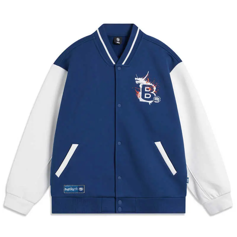LINING Баскетбольная коллекция бейсбольная куртка мужская синяя слоновая кость, Navy Ivory