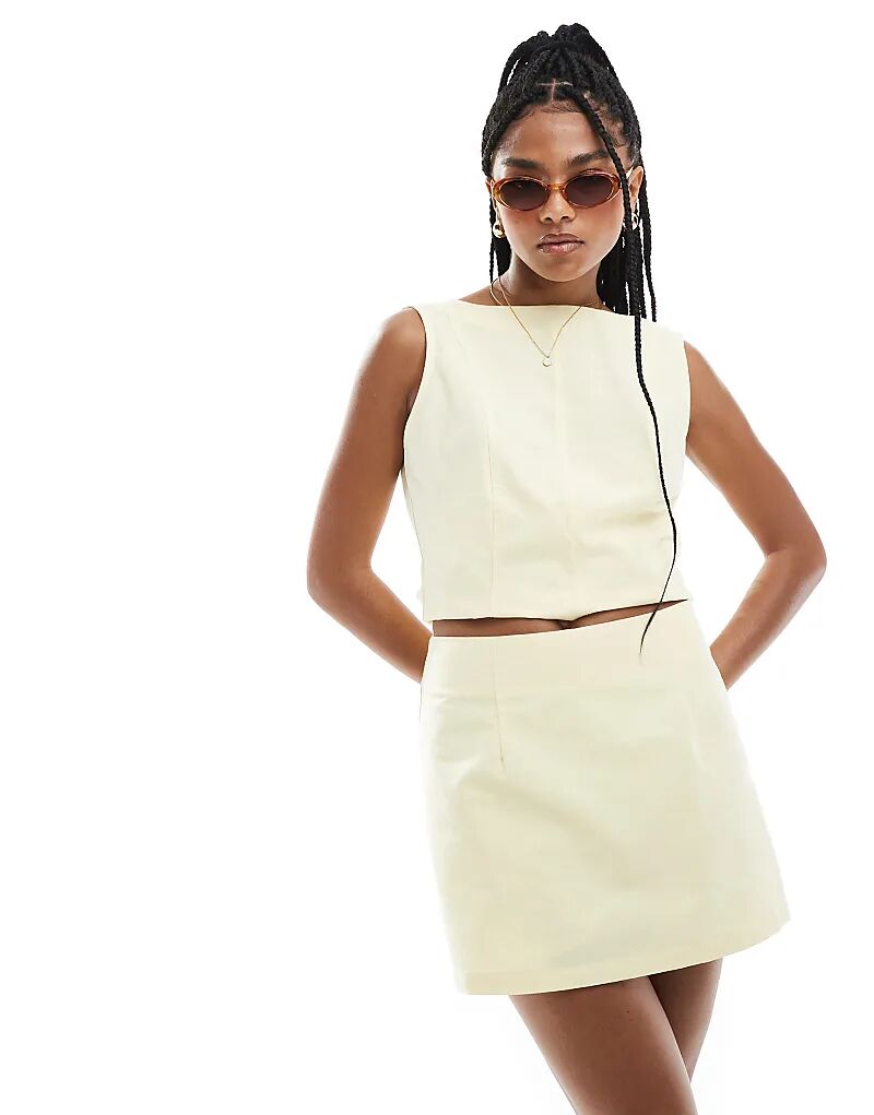 Юбка-шорты из льняной смеси ASOS DESIGN цвета пахты и желтого 
Юбка-шорты из льняной смеси ASOS DESIGN цвета пахты и желтого