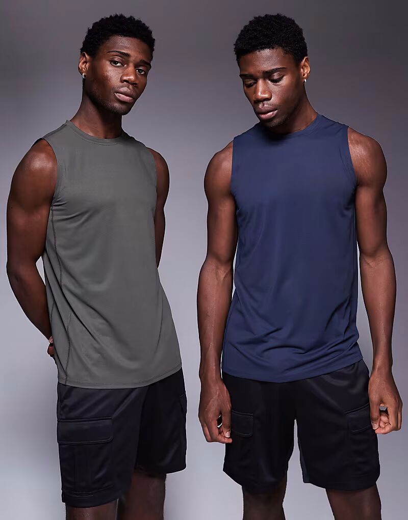 4505 - Icon - комплект из 2 спортивных маек без рукавов, быстросохнущих, цвета хаки и темно-синего с логотипом бренда
4505 - Icon - комплект из 2 спортивных маек без рукавов, быстросохнущих, цвета хаки и темно-синего с логотипом бренда