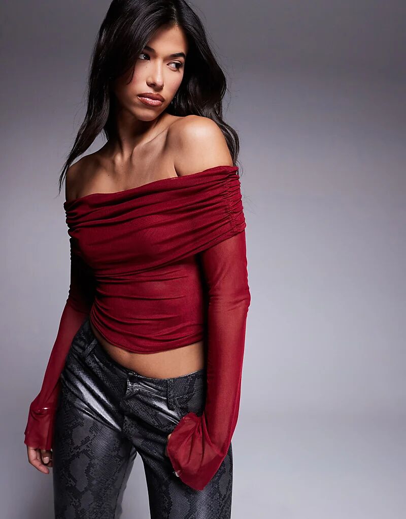 Топ из сетки с открытыми плечами и расклешенными рукавами бордового цвета ASOS DESIGN
Топ из сетки с открытыми плечами и расклешенными рукавами бордового цвета ASOS DESIGN