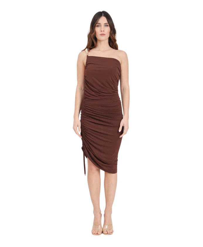 Короткое коричневое платье с золотистой металлической отделкой Simona Corsellini, коричневый
Короткое коричневое платье с золотистой металлической отделкой Simona Corsellini, коричневый