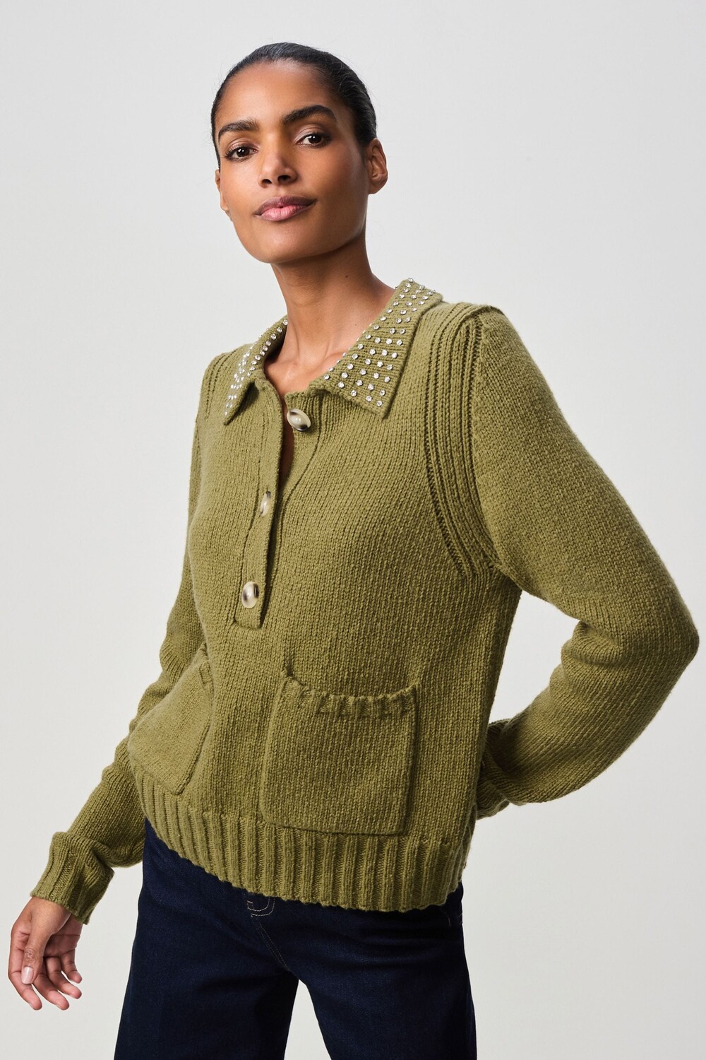 Джемпер с воротником, украшенным драгоценными камнями Next, зеленый
Джемпер с воротником, украшенным драгоценными камнями Next, зеленый