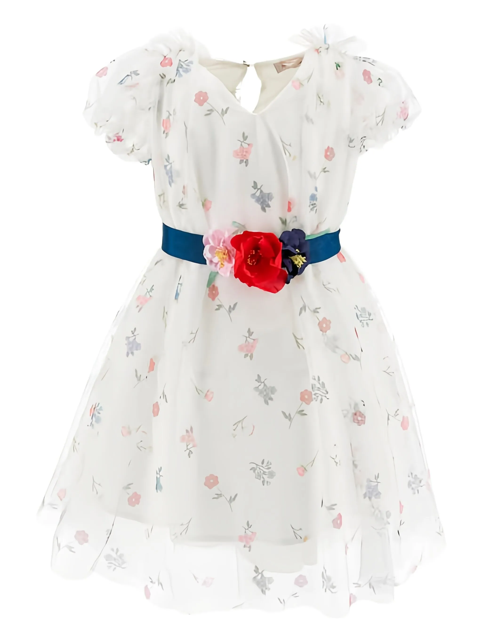 Платье с поясом и цветочным принтом Monnalisa, белый
Платье с поясом и цветочным принтом Monnalisa, белый