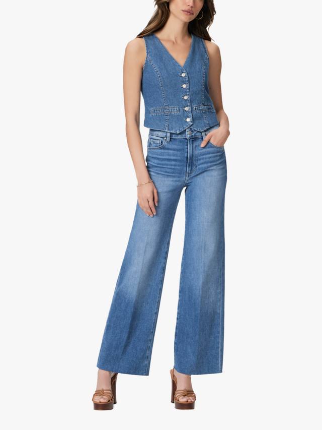 Винтажные джинсы с высокой посадкой и широкими штанинами с необработанным подолом PAIGE, синий 
Винтажные джинсы с высокой посадкой и широкими штанинами с необработанным подолом PAIGE, синий