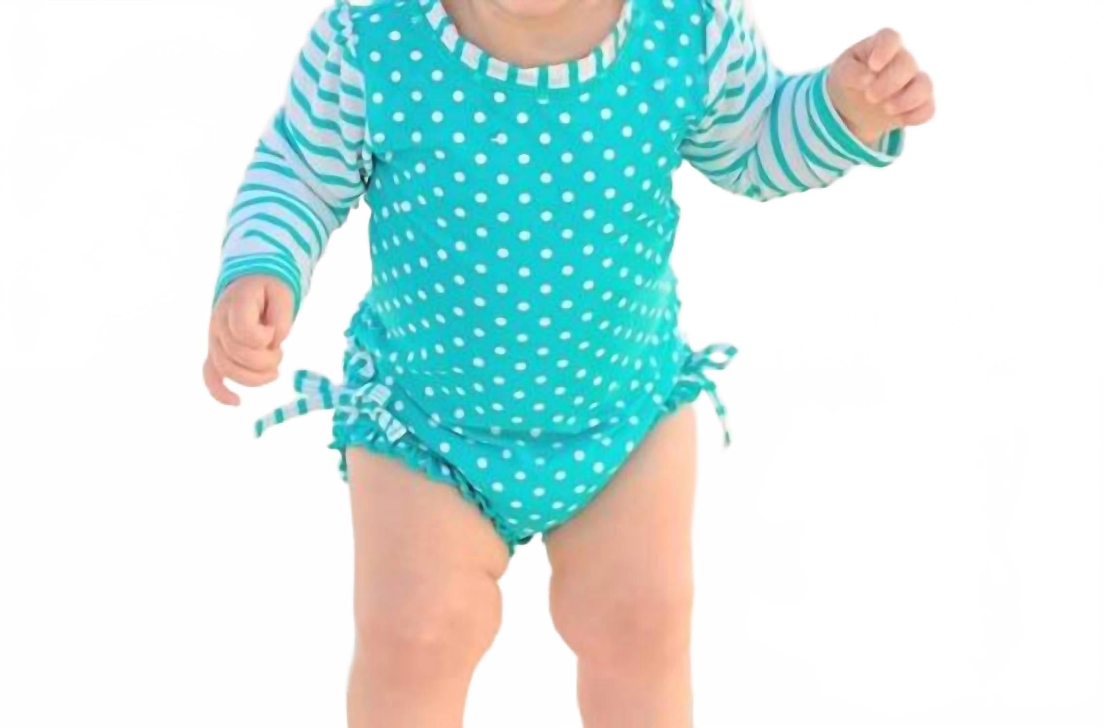 Купальник-рашгард с оборками в горошек и полоску, 1 шт., цвет аквамарин/белый RuffleButts
Купальник-рашгард с оборками в горошек и полоску, 1 шт., цвет аквамарин/белый RuffleButts