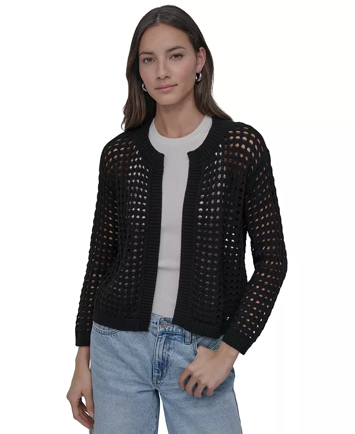 Кардиган с ажурной вязкой Petite DKNY Jeans, черный 
Кардиган с ажурной вязкой Petite DKNY Jeans, черный