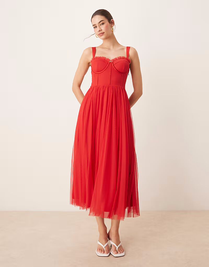 Платье-корсет миди с кружевом и бусинами красного цвета Lace & Beads
Платье-корсет миди с кружевом и бусинами красного цвета Lace & Beads