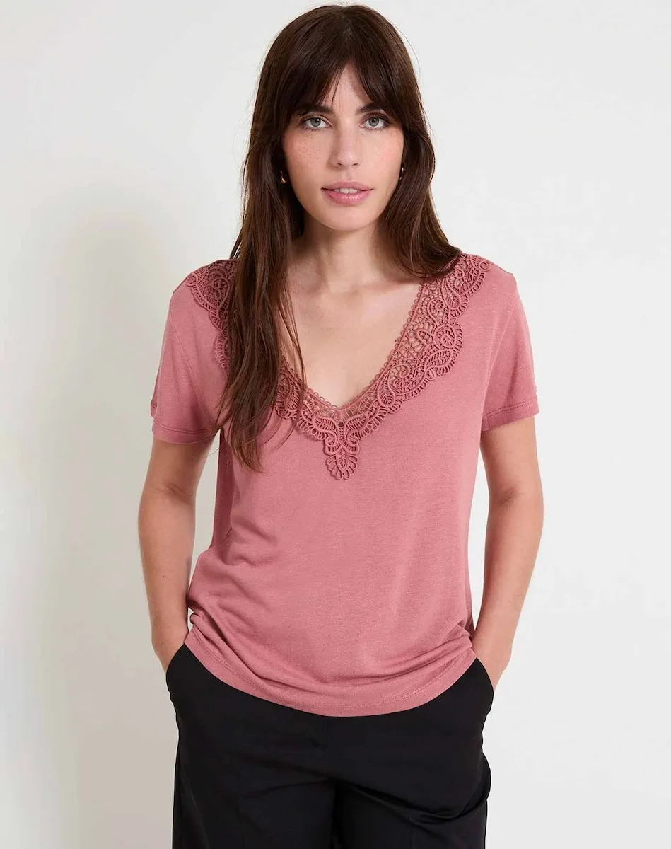 Женская футболка с коротким рукавом и кружевной отделкой Naf Naf, розовый
Женская футболка с коротким рукавом и кружевной отделкой Naf Naf, розовый