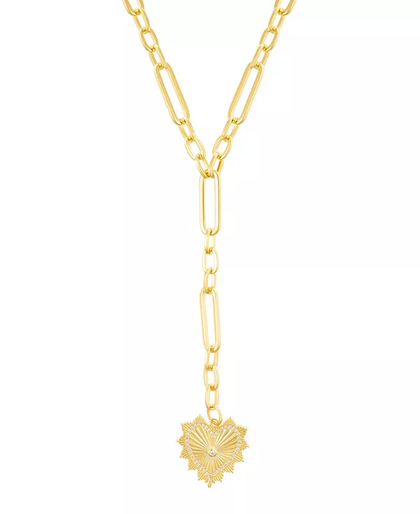 Y-Образное ожерелье с золотыми кубическими цирконами в форме сердца с зазубринами Adornia, gold