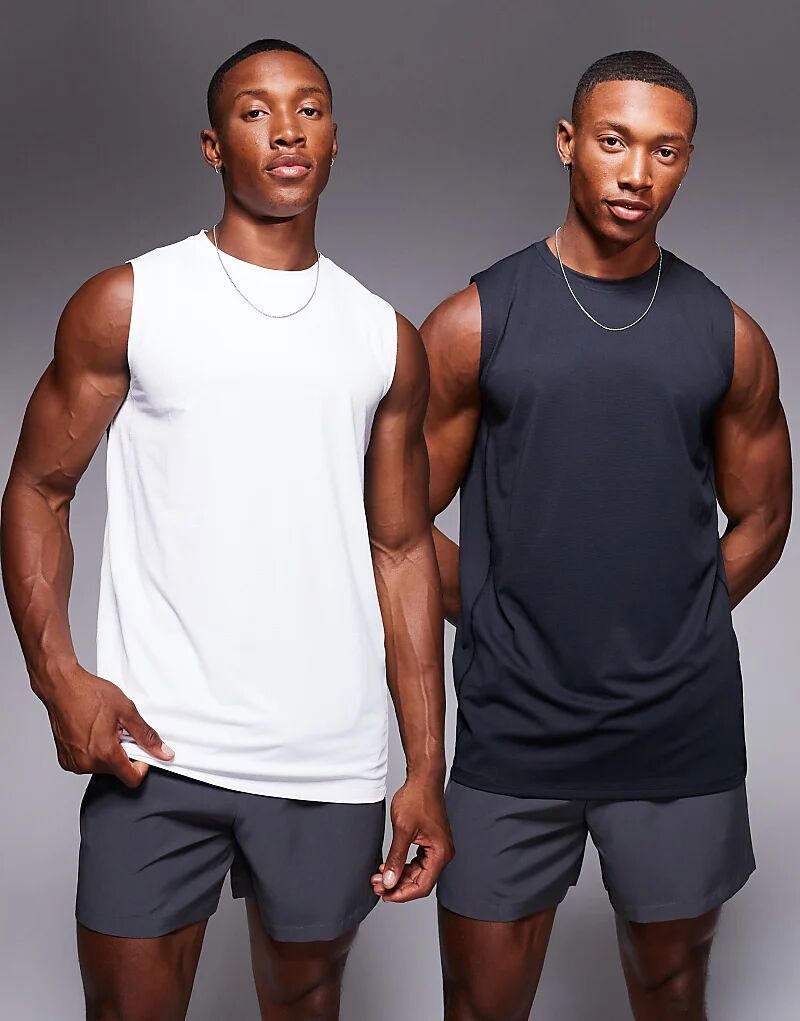 Майка Icon Training без рукавов с быстросохнущей одеждой, 2 шт. в черном и белом цвете ASOS 4505
Майка Icon Training без рукавов с быстросохнущей одеждой, 2 шт. в черном и белом цвете ASOS 4505