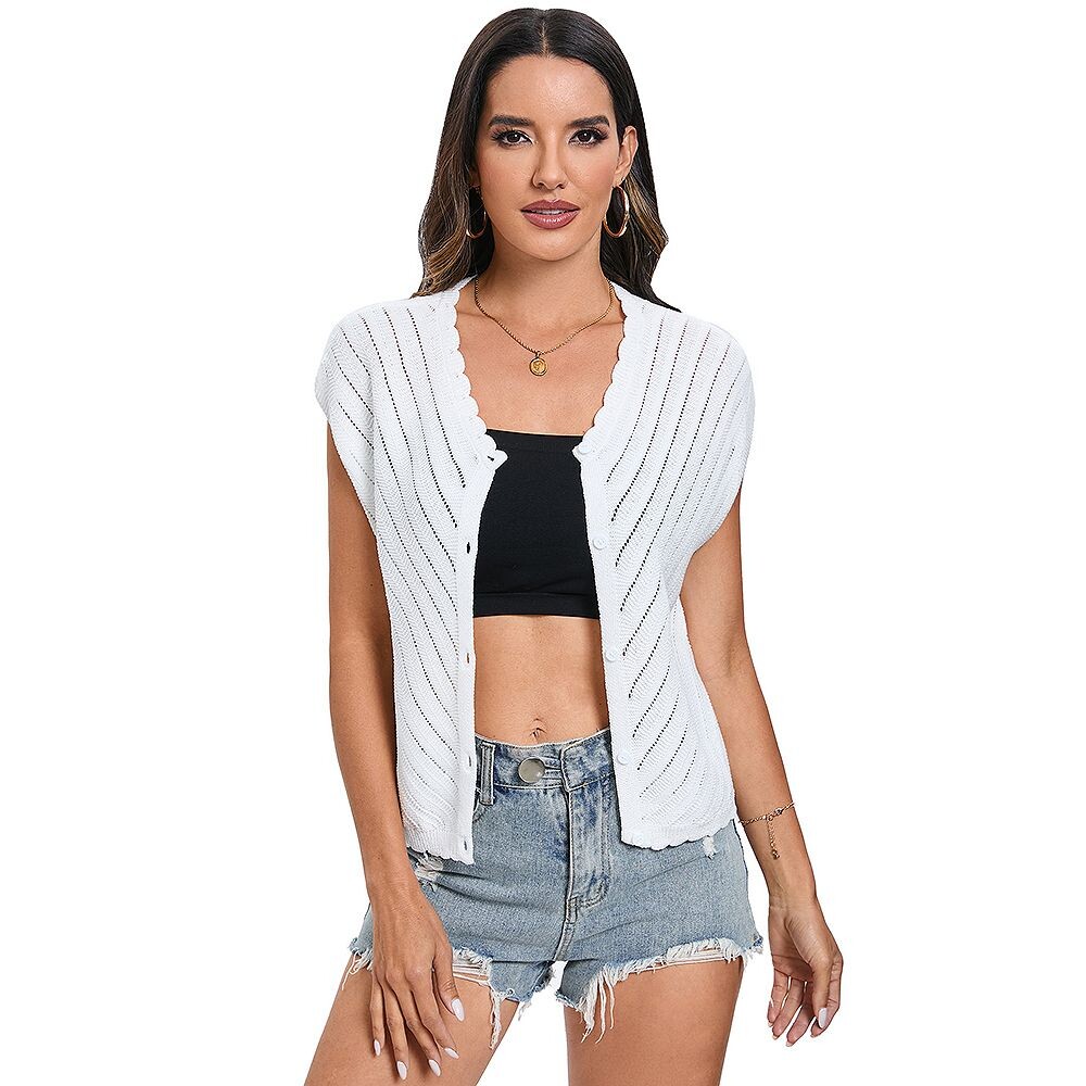 Женский вязаный свитер без рукавов с v-образным вырезом, жилет, повседневный однотонный топ на бретелях MISSKY, белый