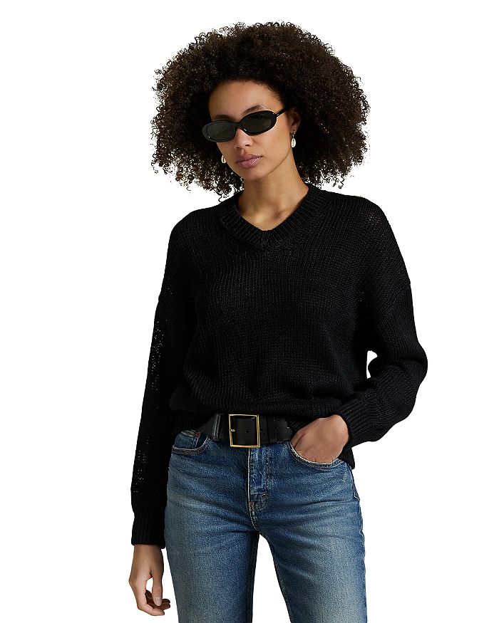 Льняной хлопковый свитер с V-образным вырезом Ralph Lauren, черный
Льняной хлопковый свитер с V-образным вырезом Ralph Lauren, черный