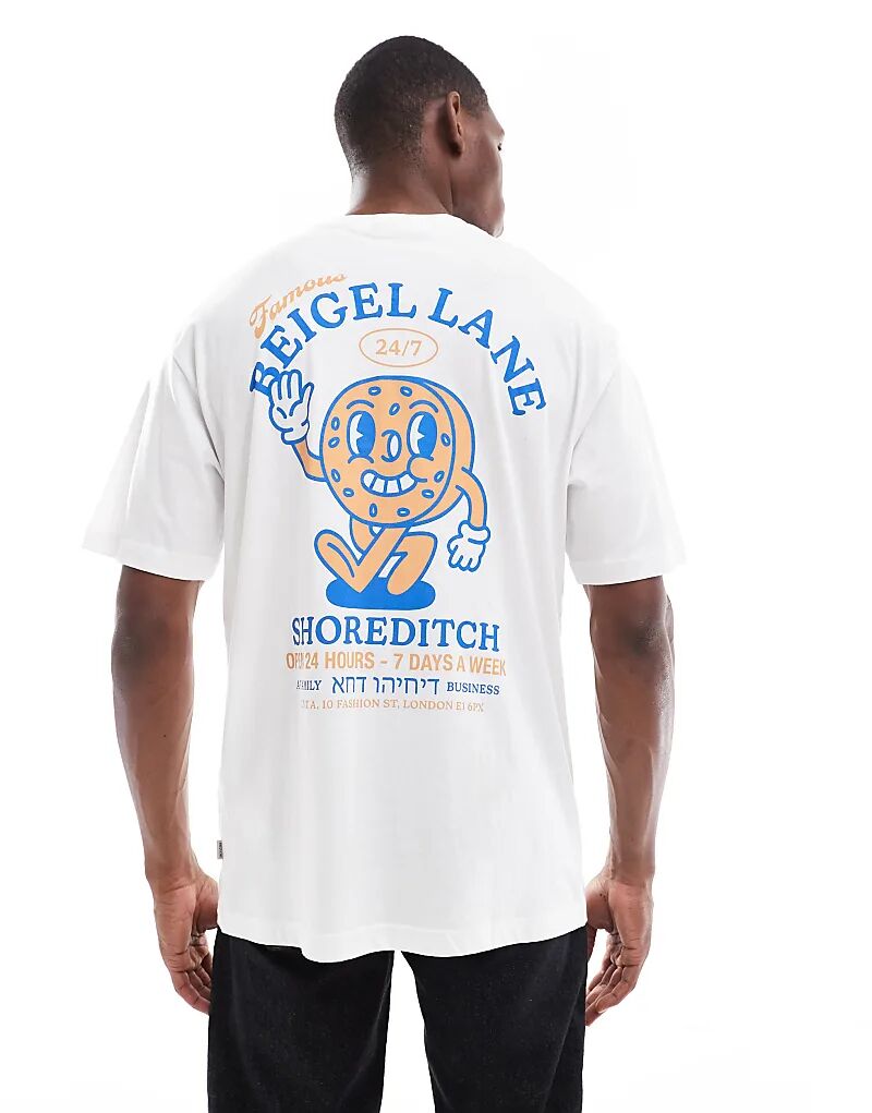 Футболка ONLY & SONS оверсайз с принтом бежевой полосы на спине, белого цвета 
Футболка ONLY & SONS оверсайз с принтом бежевой полосы на спине, белого цвета