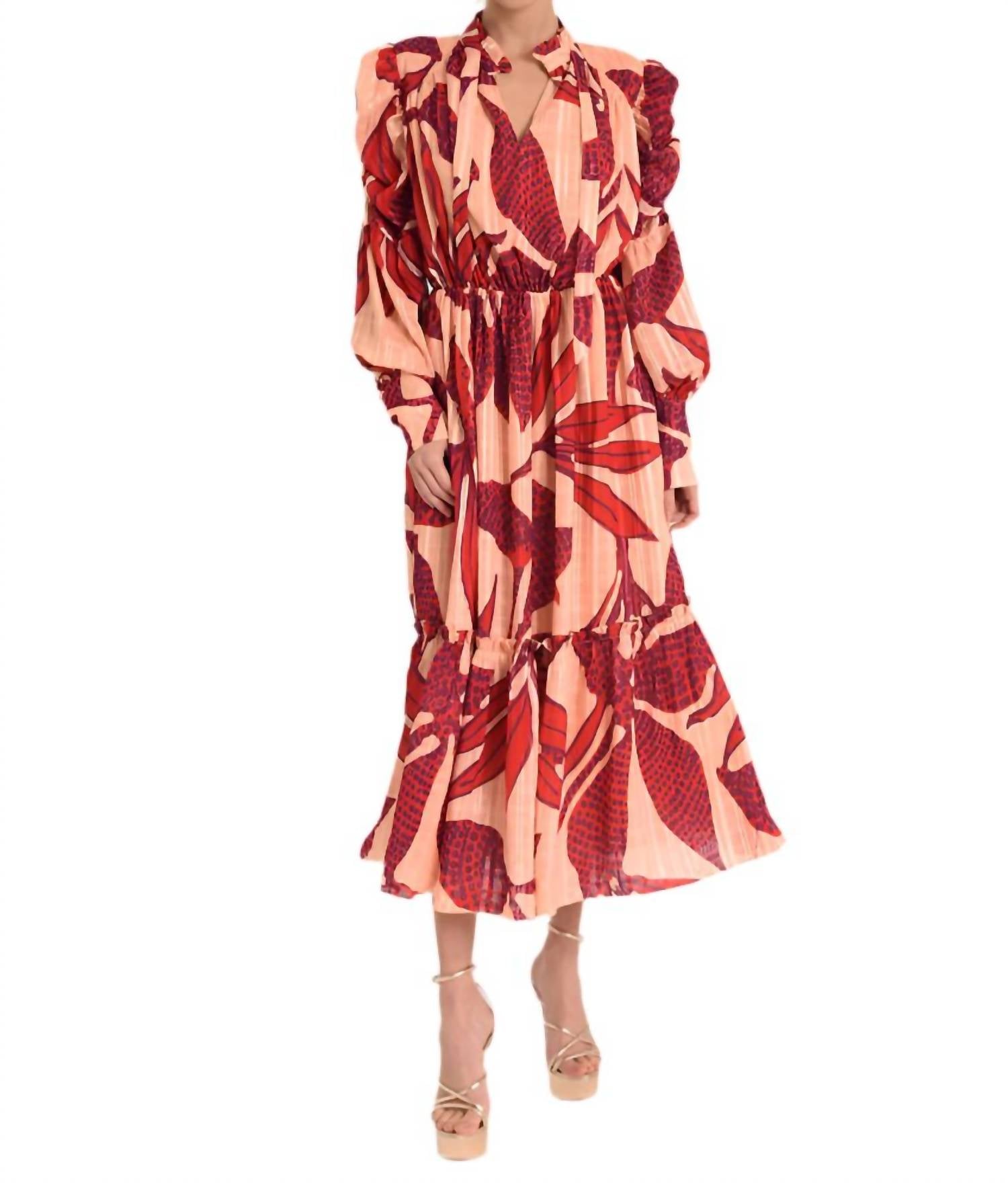 Платье макси с рукавами-рюшами красного цвета CIEBON
Платье макси с рукавами-рюшами красного цвета CIEBON