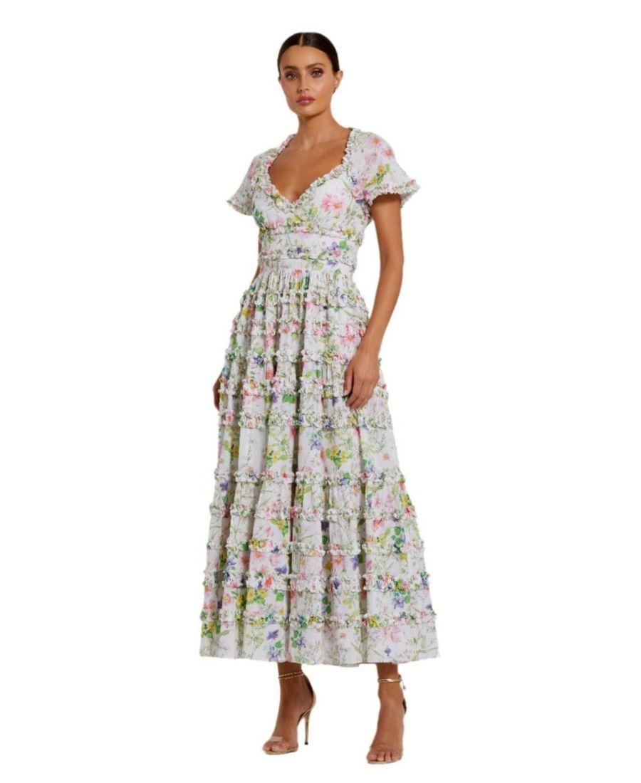 Женское хлопковое платье с короткими рукавами, V-образным вырезом, открытой спиной и цветочным принтом Mac Duggal, White multi
Женское хлопковое платье с короткими рукавами, V-образным вырезом, открытой спиной и цветочным принтом Mac Duggal, White multi