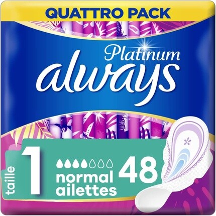 Женские подушечки Always Platinum Normal с крылышками, 48 шт.
Женские подушечки Always Platinum Normal с крылышками, 48 шт.