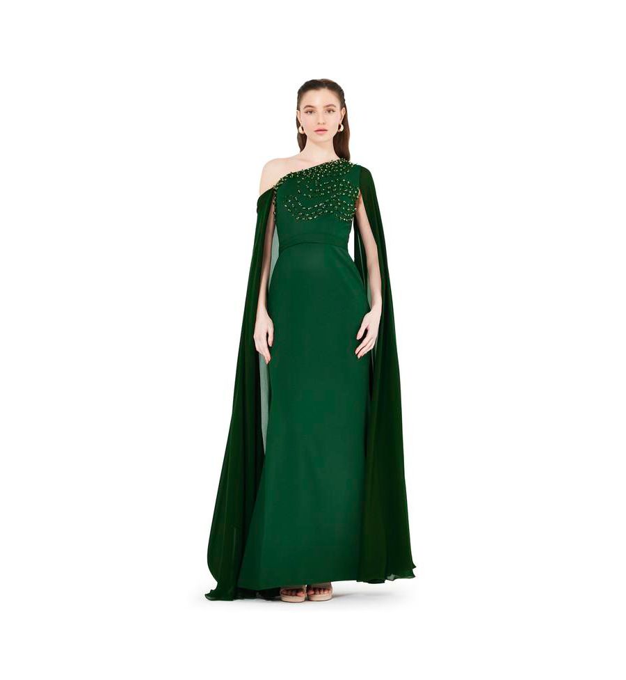 Женское асимметричное платье с рукавами-кейпами, украшенное ручной вышивкой AMRI, Green
Женское асимметричное платье с рукавами-кейпами, украшенное ручной вышивкой AMRI, Green