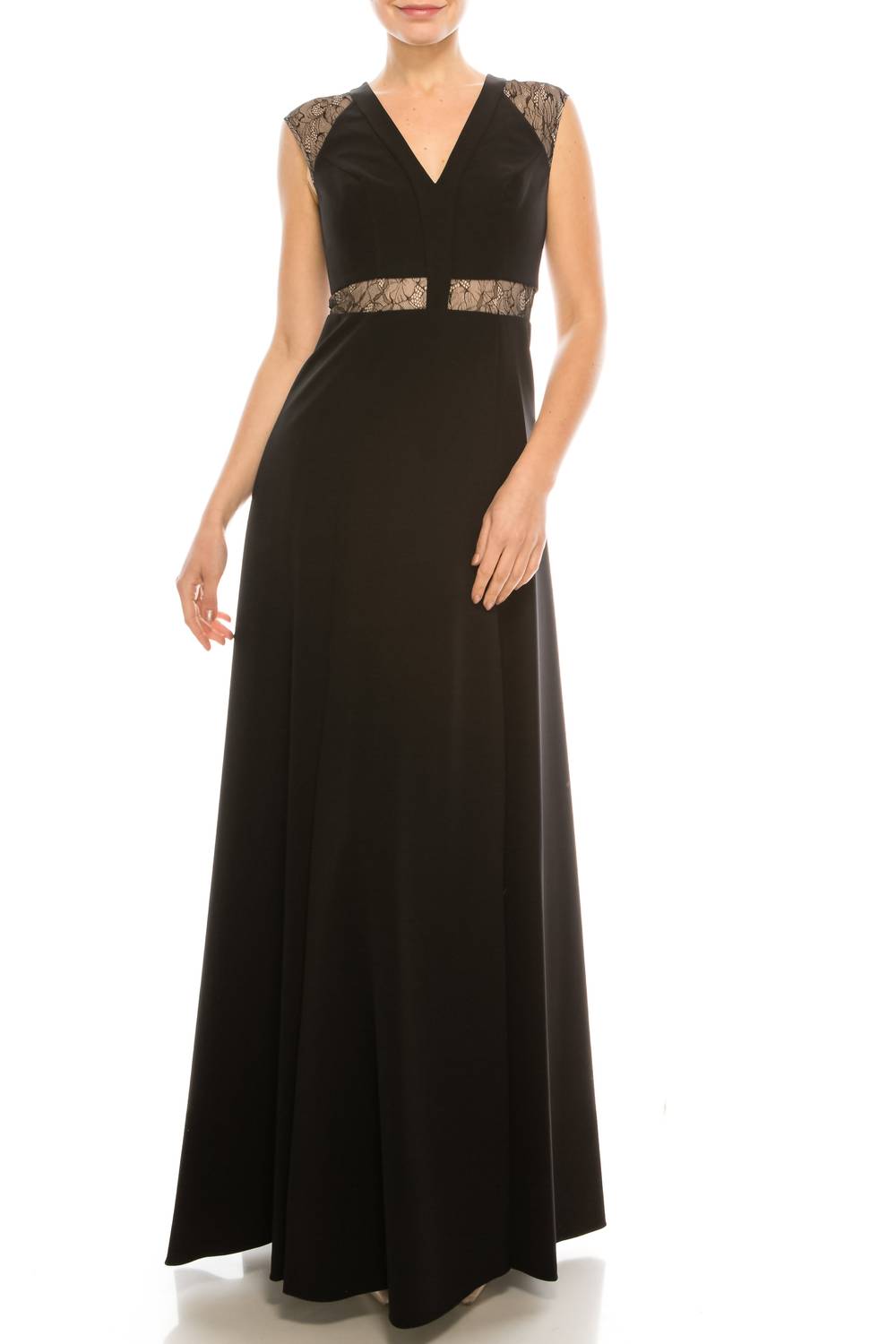 Черное вечернее платье без рукавов с кружевными деталями Aidan Mattox
Черное вечернее платье без рукавов с кружевными деталями Aidan Mattox