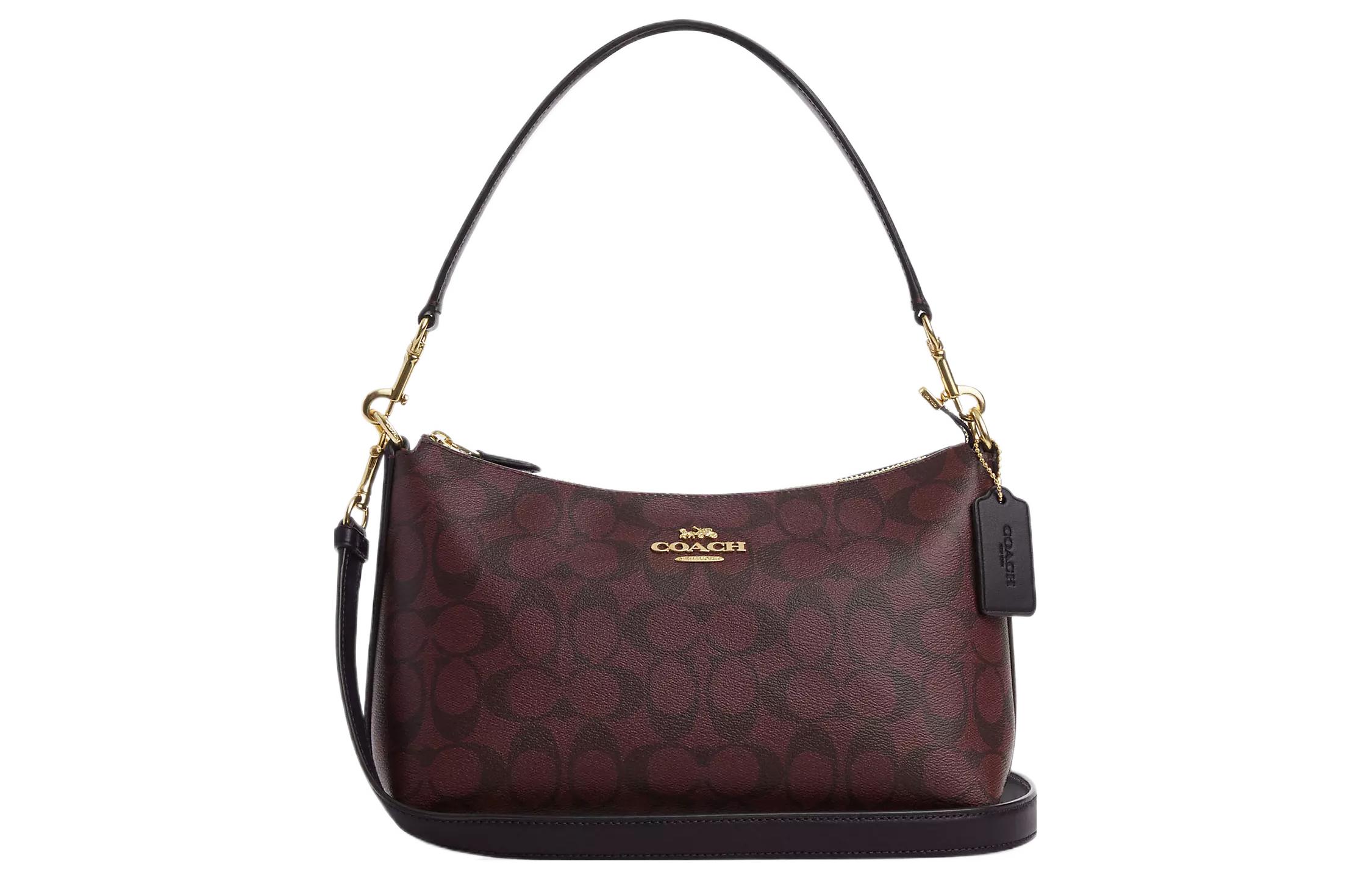 Клатч Clara из лакированного холста с гладкой кожей, через плечо, женский, золотистый и тёмно-красный, многоцветный COACH 
Клатч Clara из лакированного холста с гладкой кожей, через плечо, женский, золотистый и тёмно-красный, многоцветный COACH