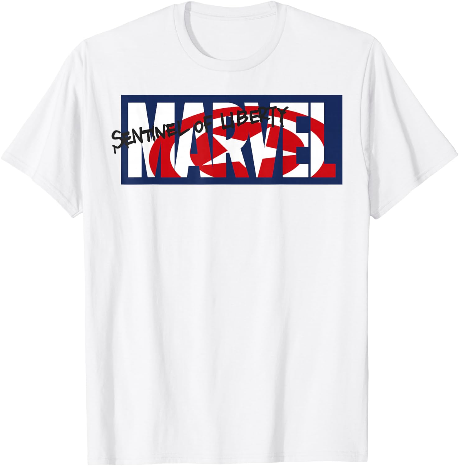 Футболка Marvel с логотипом Капитана Америки в виде щита и символа Свободы, белая
Футболка Marvel с логотипом Капитана Америки в виде щита и символа Свободы, белая