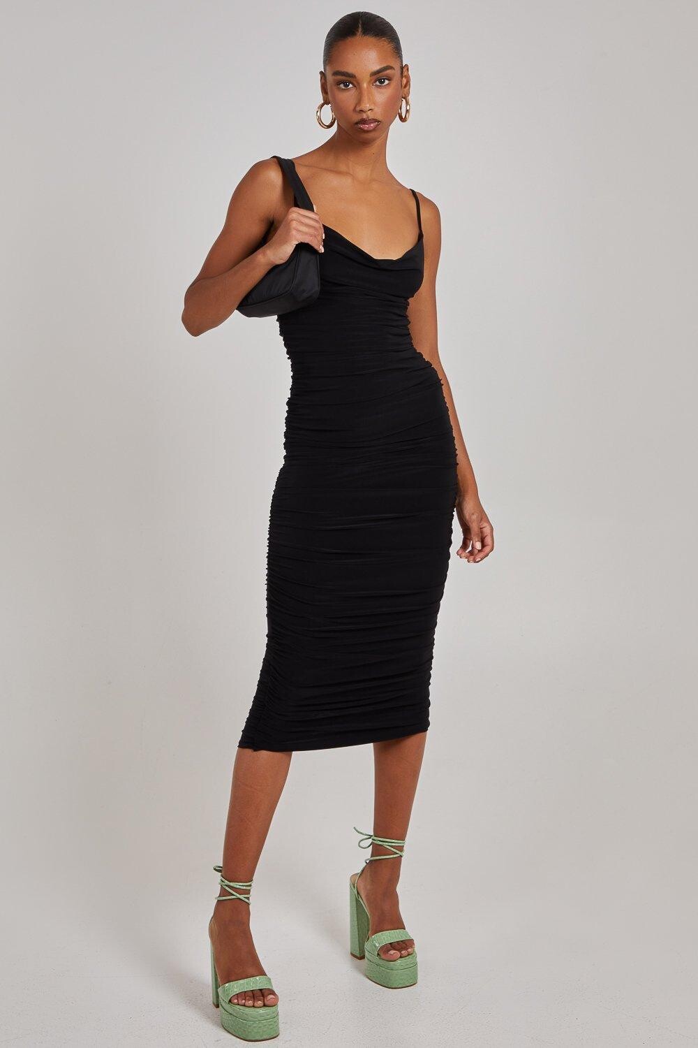 Платье миди со сборками и воротником-хомутом Pink Vanilla, черный
Платье миди со сборками и воротником-хомутом Pink Vanilla, черный