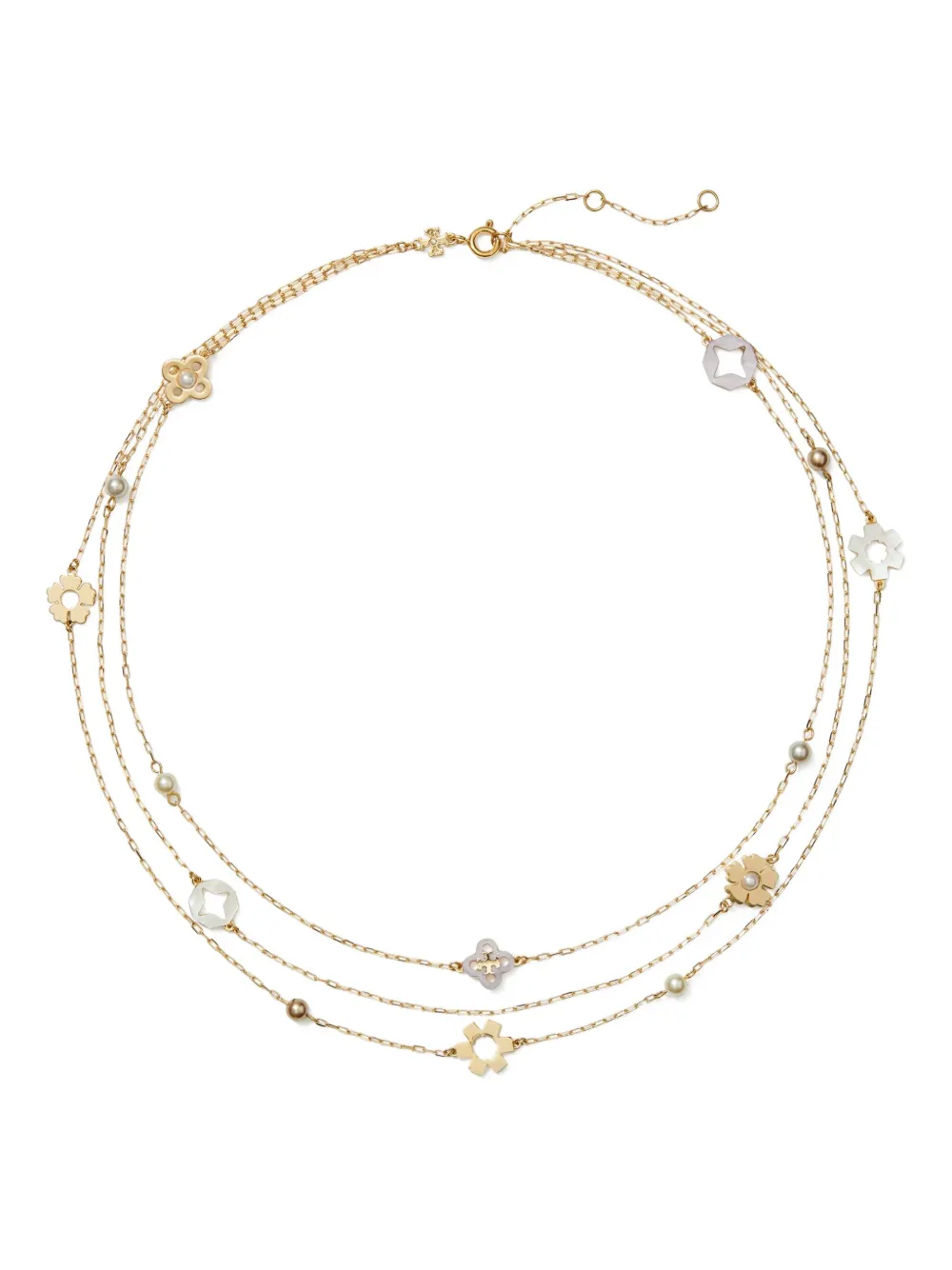 Ожерелье с тремя рядами и подвесками-цветами Tory Burch, золотой
Ожерелье с тремя рядами и подвесками-цветами Tory Burch, золотой