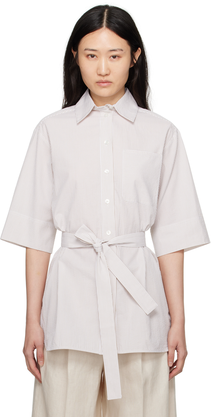 Рубашка бежево-белого цвета с поясом Max Mara Leisure
Рубашка бежево-белого цвета с поясом Max Mara Leisure