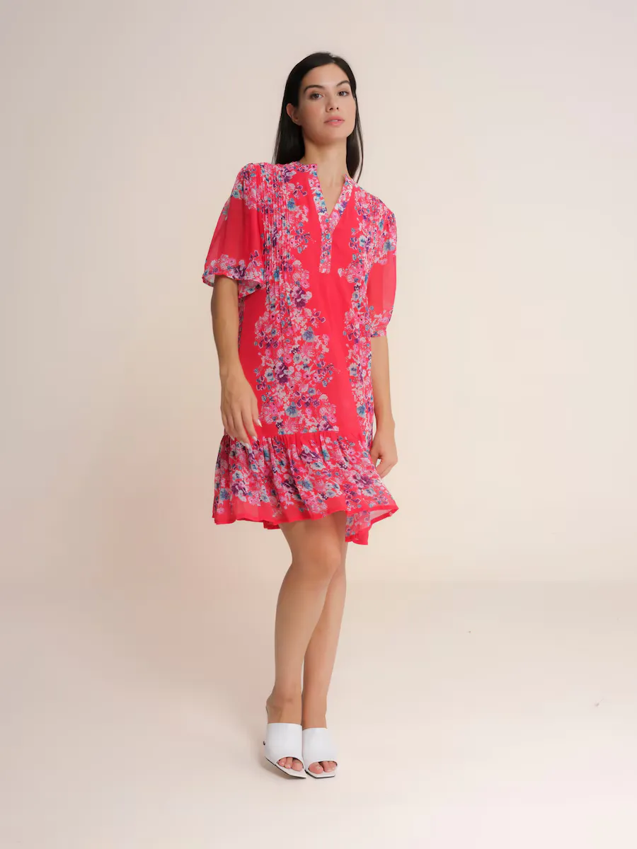 Короткое струящееся платье с принтом Niza, красный 
Короткое струящееся платье с принтом Niza, красный