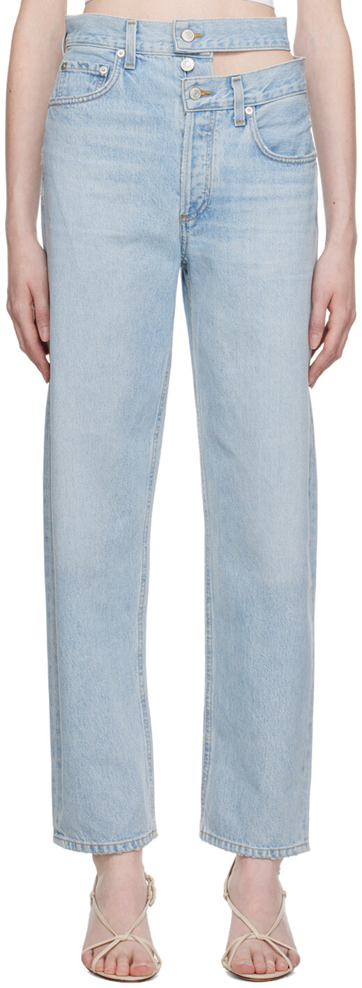 Синие джинсы AGOLDE с рваным поясом
Синие джинсы AGOLDE с рваным поясом