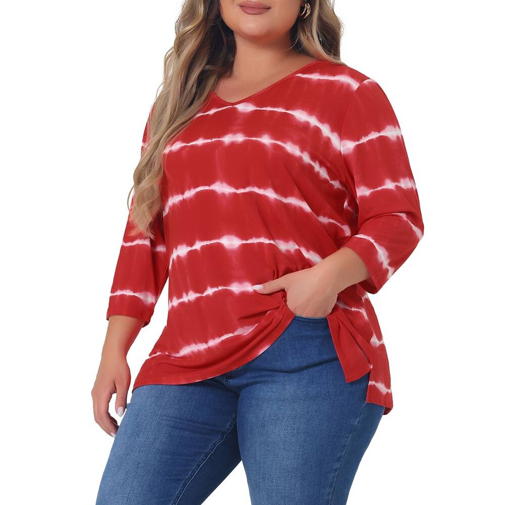 Женский топ в полоску свободного кроя с V-образным вырезом и рукавами 3/4 больших размеров Agnes Orinda, красный