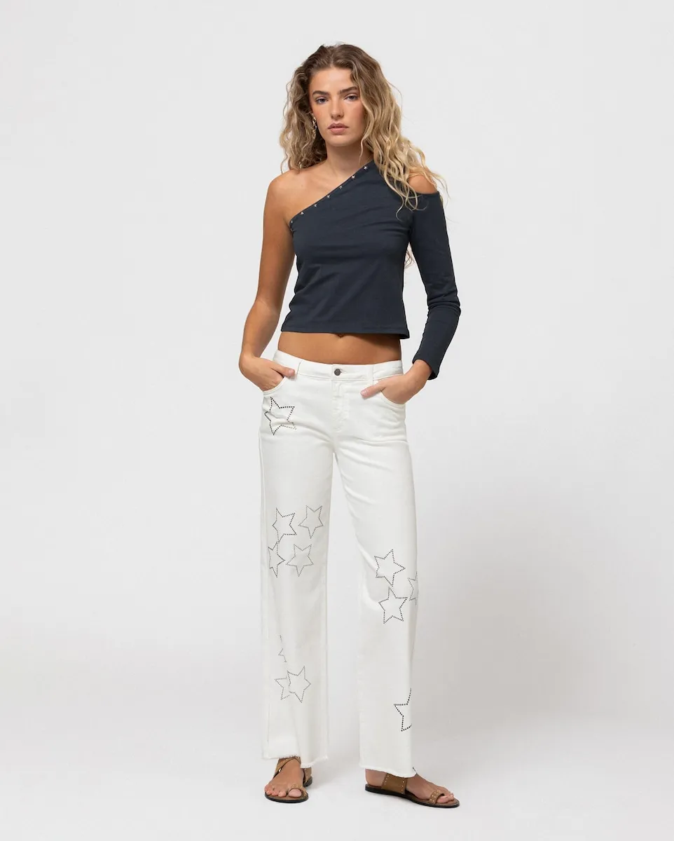 Женские джинсы с высокой талией и заклепками Noon, белый
Женские джинсы с высокой талией и заклепками Noon, белый