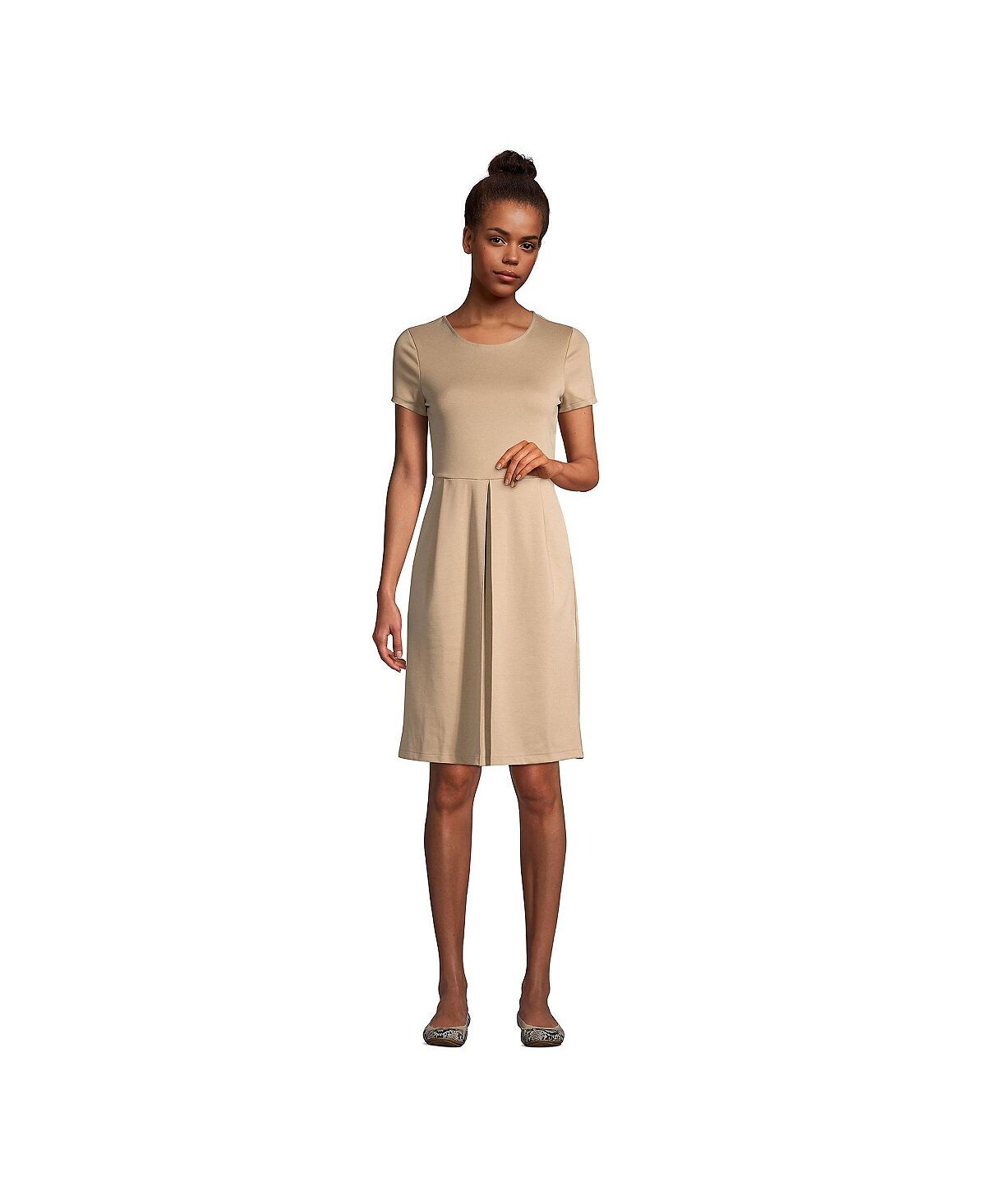 Школьная форма, женское платье из понте с короткими рукавами до колена Lands' End, хаки