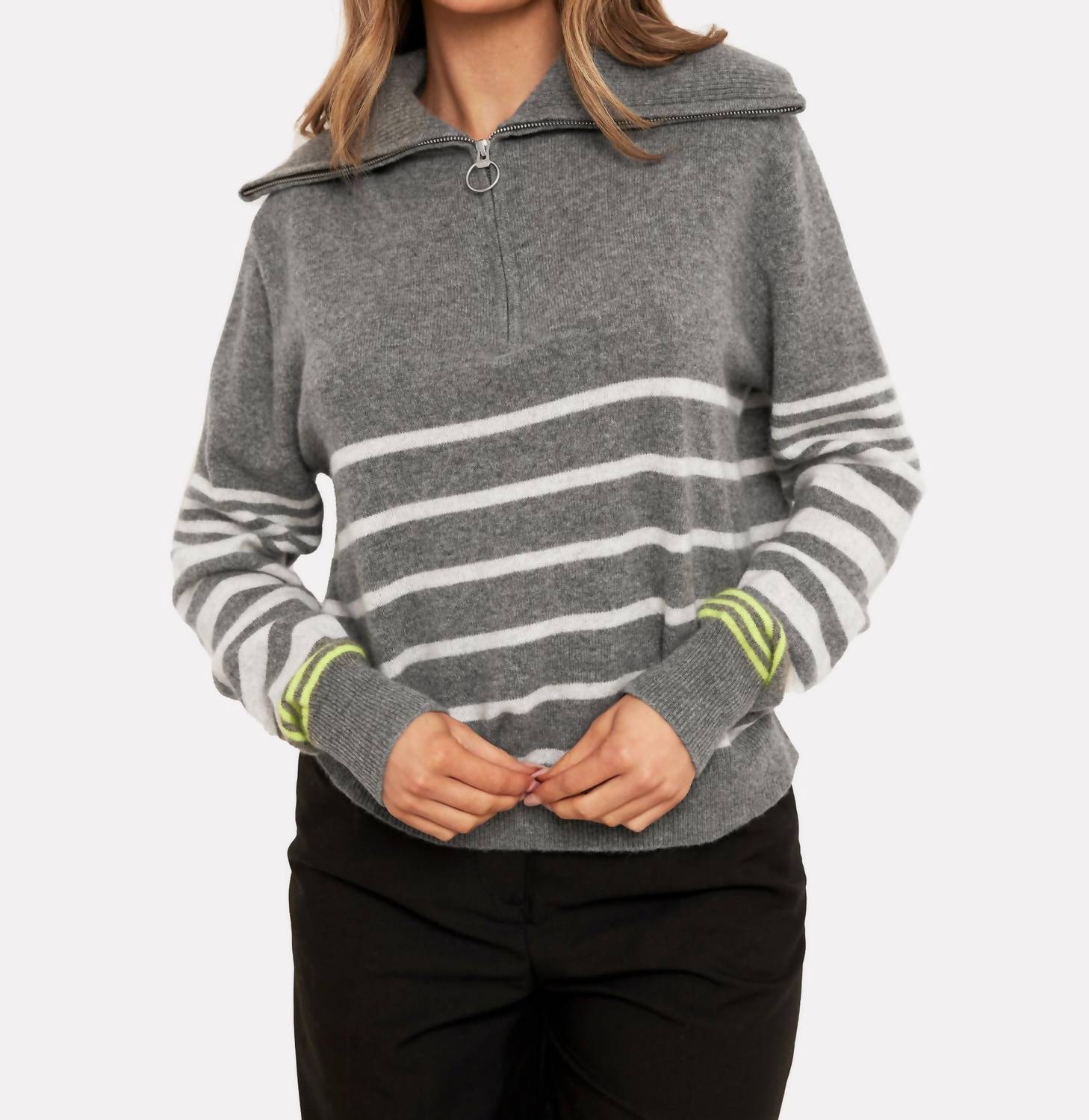 Сабрина Поло на молнии в полоску, серый/неоново-желтый Brodie Cashmere
Сабрина Поло на молнии в полоску, серый/неоново-желтый Brodie Cashmere