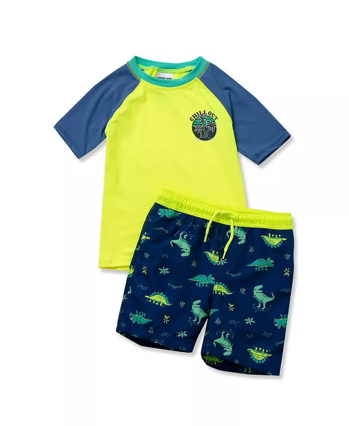 Детский хлорстойкий комплект для плавания с коротким рукавом и рашгардом для девочек Lands' End, желтый 
Детский хлорстойкий комплект для плавания с коротким рукавом и рашгардом для девочек Lands' End, желтый