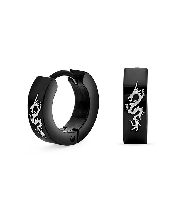 Мужские серьги-кольца с драконом в форме хаги из нержавеющей стали с лазерным золотым оттенком Bling Jewelry, black
Мужские серьги-кольца с драконом в форме хаги из нержавеющей стали с лазерным золотым оттенком Bling Jewelry, black