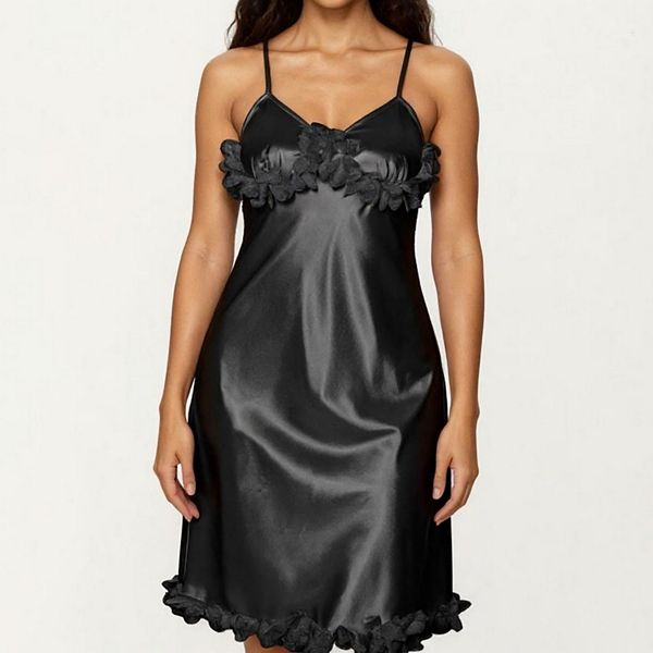 Женское атласное миди-платье-комбинация с 3D цветочной отделкой на лифе и рюшами по подолу Anna-Kaci, Black
Женское атласное миди-платье-комбинация с 3D цветочной отделкой на лифе и рюшами по подолу Anna-Kaci, Black