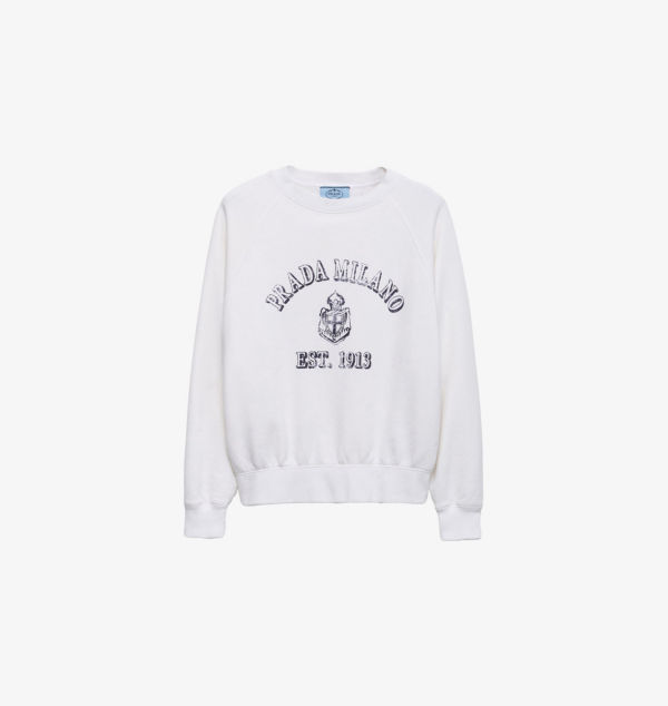 Толстовка из хлопкового трикотажа с круглым вырезом и фирменным принтом Prada, белый
Толстовка из хлопкового трикотажа с круглым вырезом и фирменным принтом Prada, белый