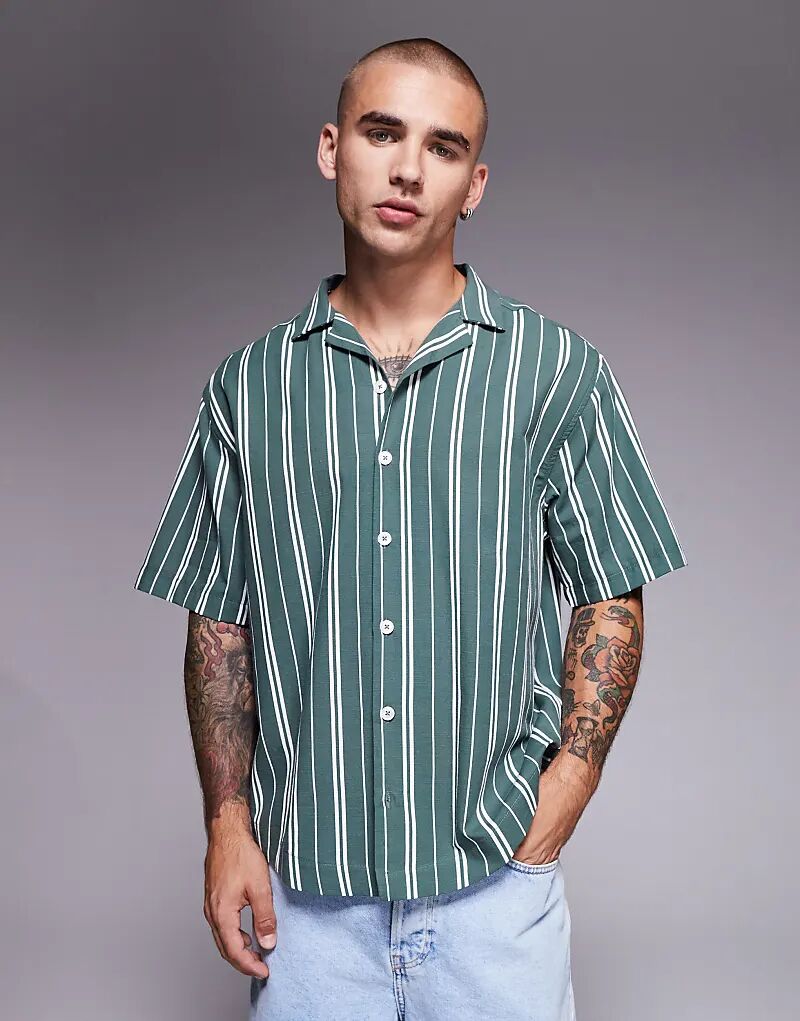 Рубашка свободного кроя ASOS DESIGN зеленого цвета в полоску 
Рубашка свободного кроя ASOS DESIGN зеленого цвета в полоску