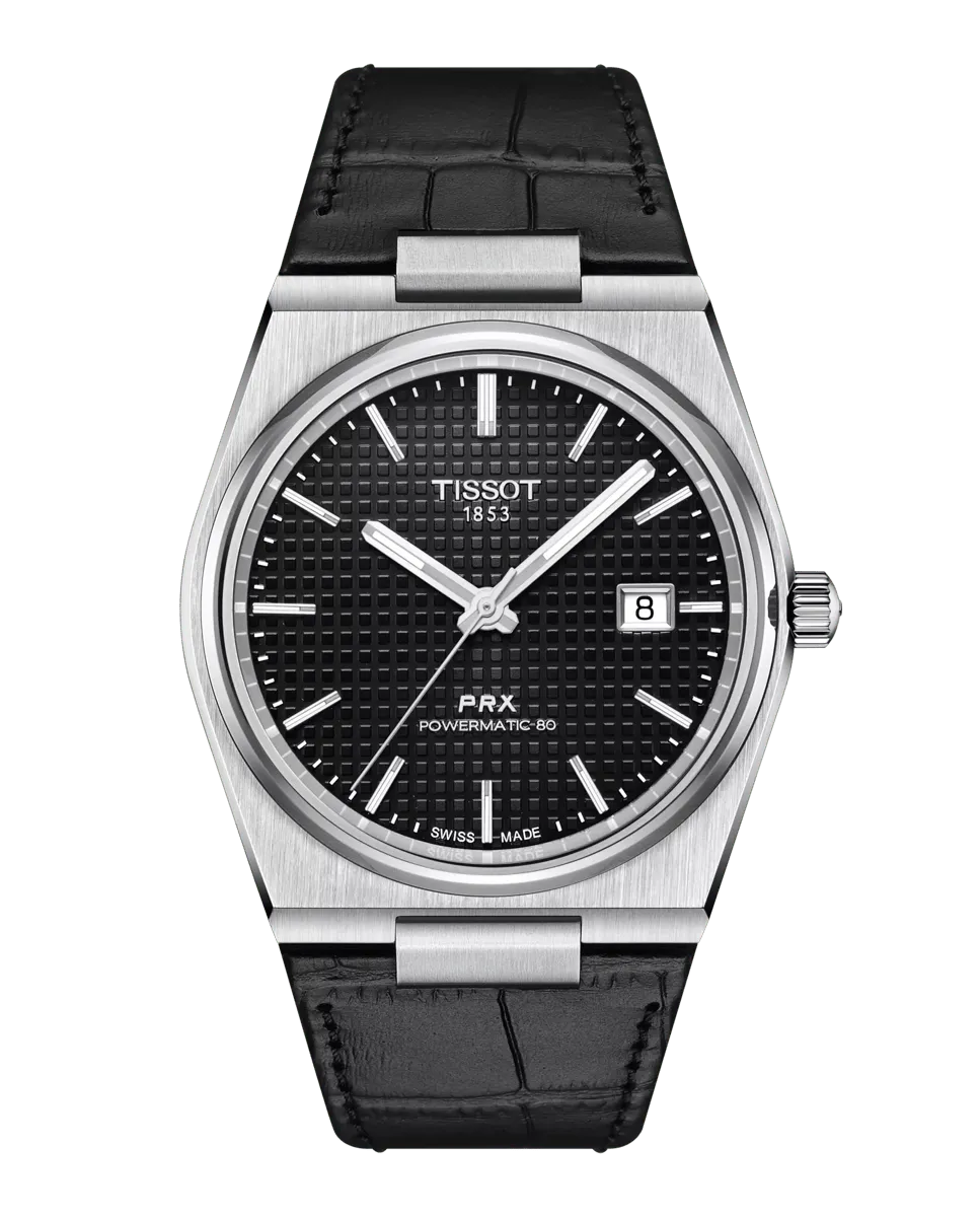 Мужские часы PRX collection с автоматическим механизмом в черной коже Tissot, черный
Мужские часы PRX collection с автоматическим механизмом в черной коже Tissot, черный