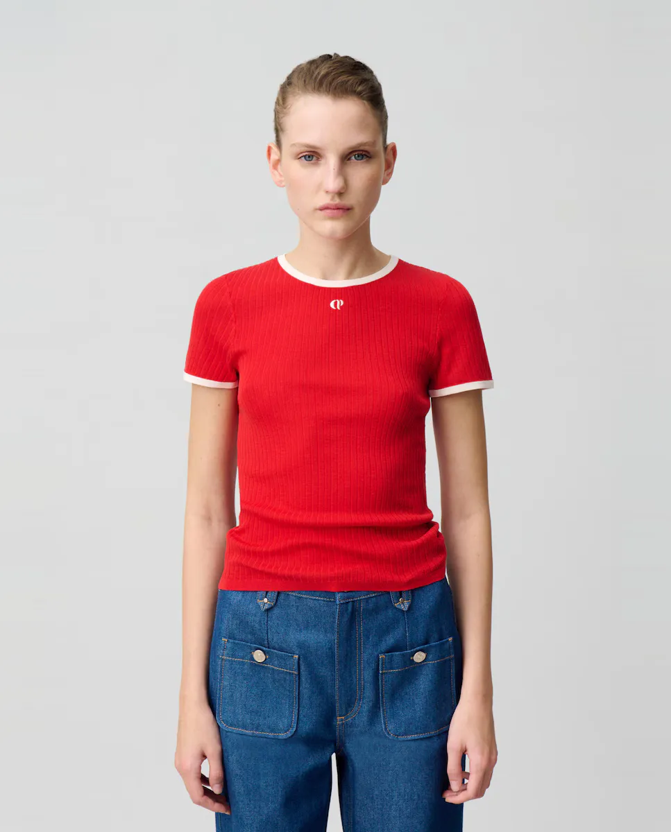 Женский свитер тонкой вязки с контрастной отделкой Claudie Pierlot, красный
Женский свитер тонкой вязки с контрастной отделкой Claudie Pierlot, красный